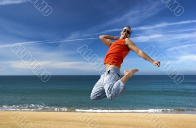 Jumping on the beach