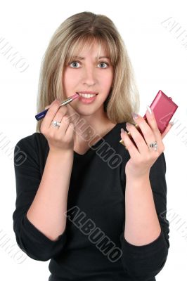 Blonde girl with lipstick