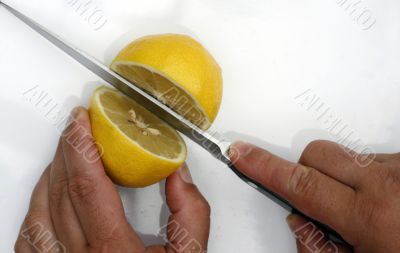 cutting a lemon