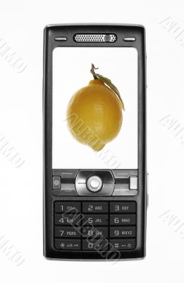 Mobile phone with lemon on screen