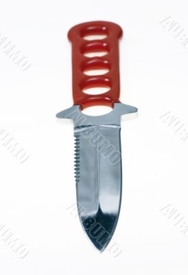 Knife with a red handle on white