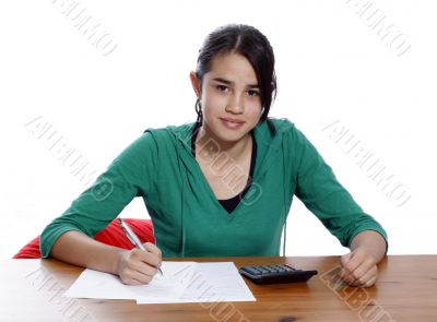 young woman holding a pen