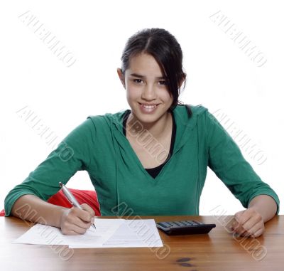 young woman holding a pen