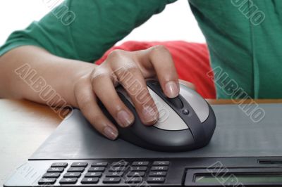  Girls hand on computer mouse