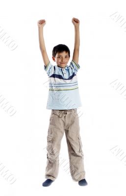  Young boy jumping up isolated on white