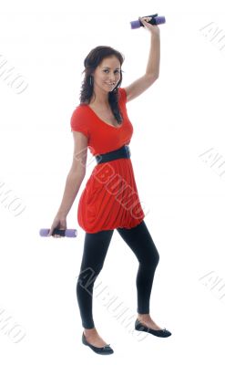 pretty girl in red exercising