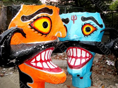 Ravana head effigies closeup