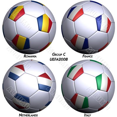 Four soccer-balls with flags