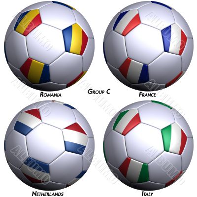 Four soccer-balls with flags