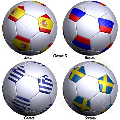 Four soccer-balls with flags