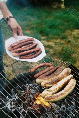 grilled sausages on Barbecue