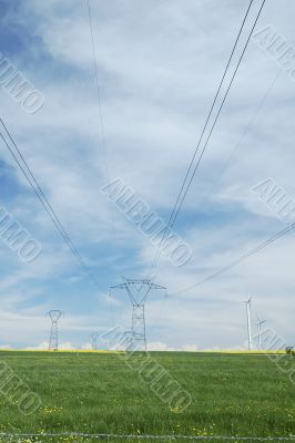 Electric pylons close to windturbines