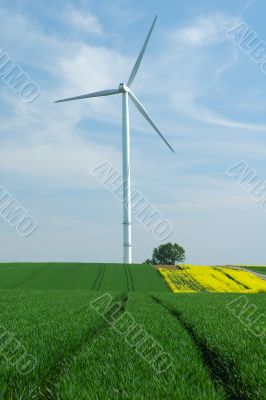 a windturbine into a green field