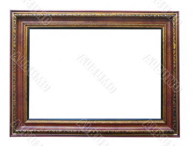 Empty picture gold wooden frame with a decorative pattern