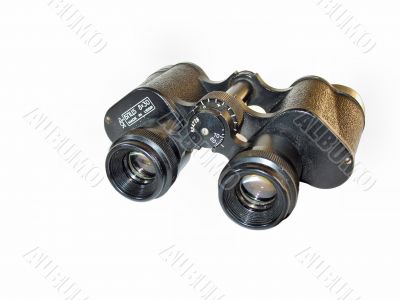 Old field-glass binoculars Isolated over white background