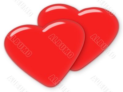 Valentine`s day love sybmbol -Two red hearts, over white background