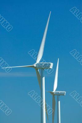 Closeup of two windturbines