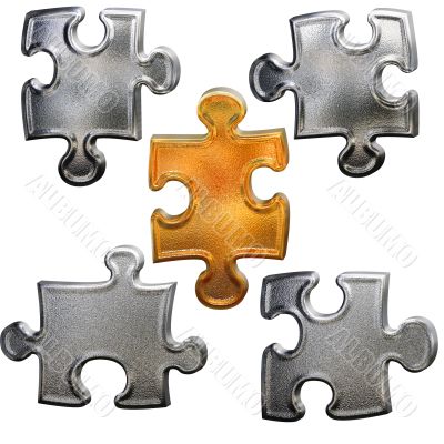 Golden ang chrome metallic patter puzzle over white background