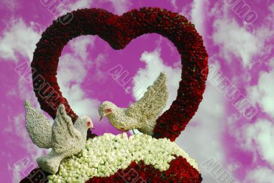 valentine birds and rose flower heart