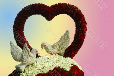 valentine birds and rose flower heart