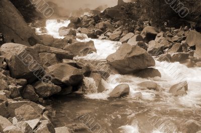 WaterFall and Stones sepia