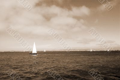 Yachts Pacific Ocean sepia