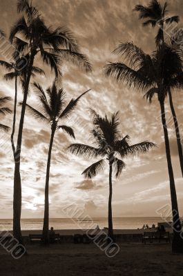 Sunset at Waikiki Beach sepia