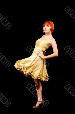 Redhead in yellow dress