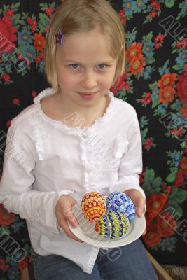 girl with easter eggs