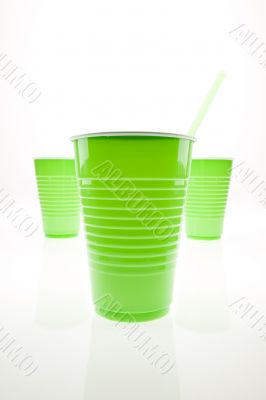 Green plastic cups