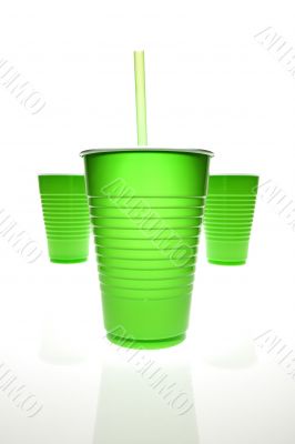 Green plastic cups w straw