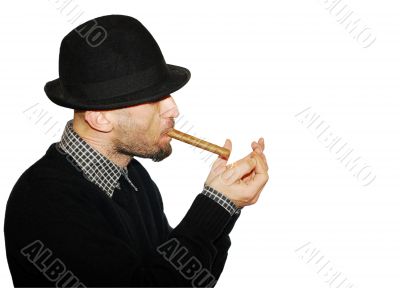 Man In Black Hat With Cigar