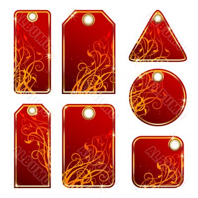 set of red tags