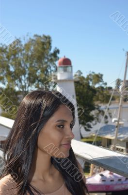 Lady and lighthouse