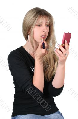 Blonde girl with lipstick