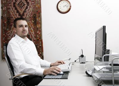  friendly telephone operator in an office