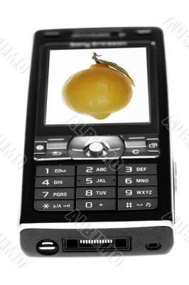 Mobile phone with lemon on screen