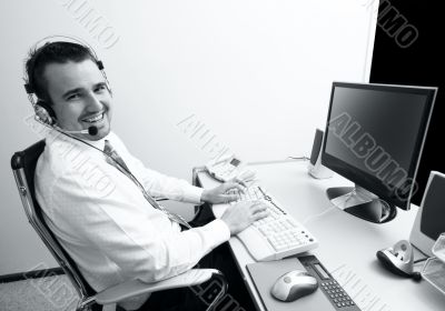  friendly telephone operator in an office