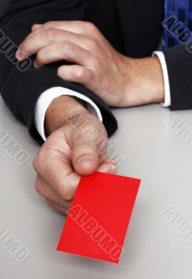 Presenting a red blank business card