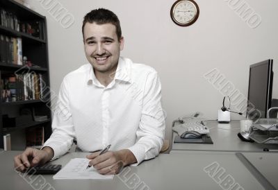 friendly telephone operator in an office