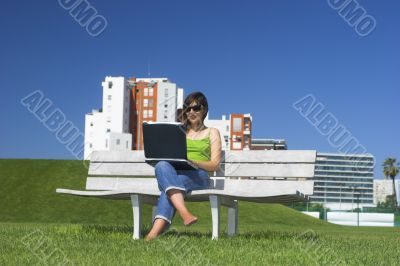 Outdoor working with a laptop