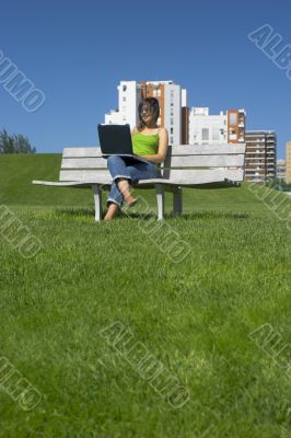 Outdoor working with a laptop