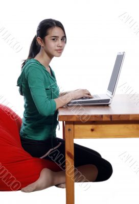 pretty girl using laptop