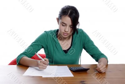 young woman holding a pen