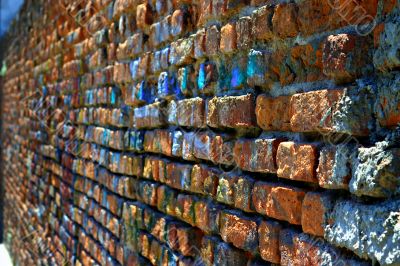 Rugged red brick wall