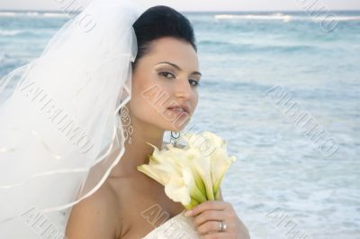 Caribbean Beach Wedding - Bride with Bouquet