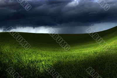 Green land over a storm