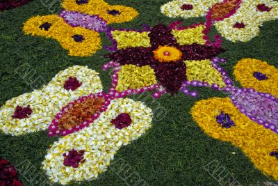 Rose petals rangoli decoration