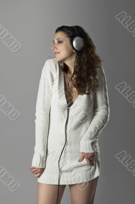 Sexy woman listening music