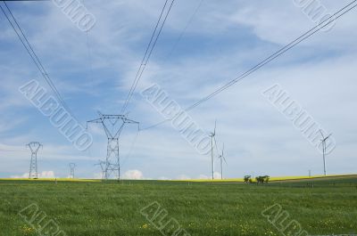 Electric pylons close to windturbines